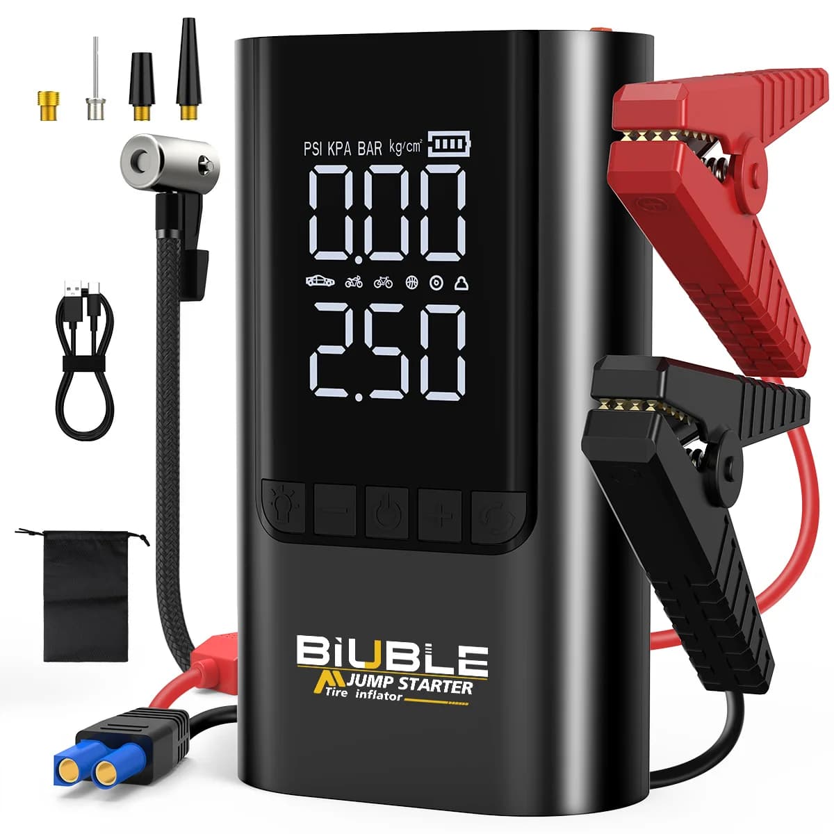 Avviatore di emergenza del compressore d'aria 4 in 1 Pompa d'aria 8000mAh Gonfiatore per pneumatici Schermo LCD di avviamento a batteria portatile