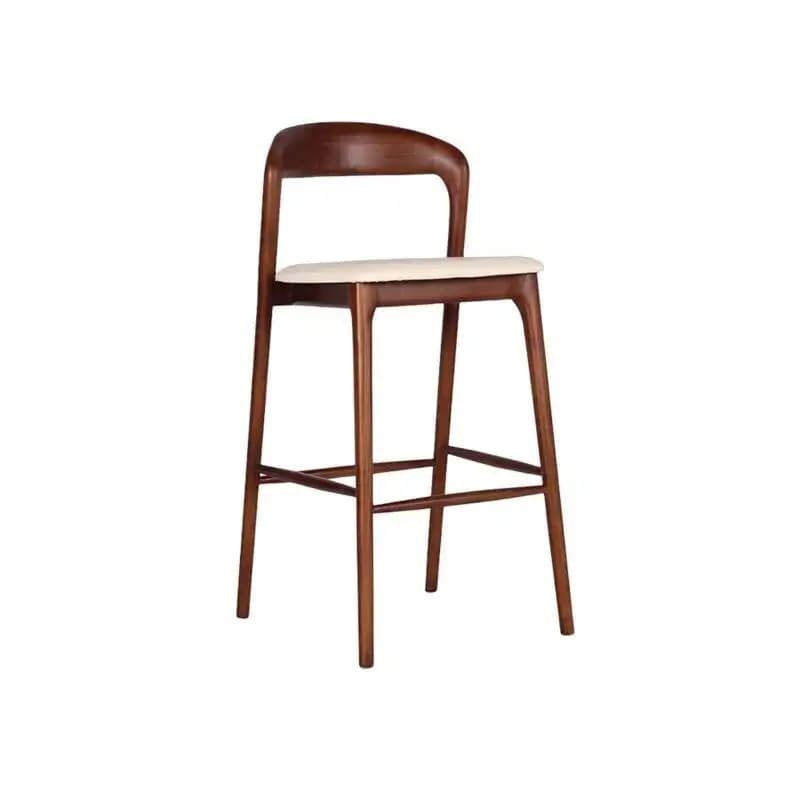 Sgabello da Bar Moderno Minimalista con Schienale in Legno di Toona, Sgabello Alto in Legno Massello per Casa e Caffetteria, 75cm