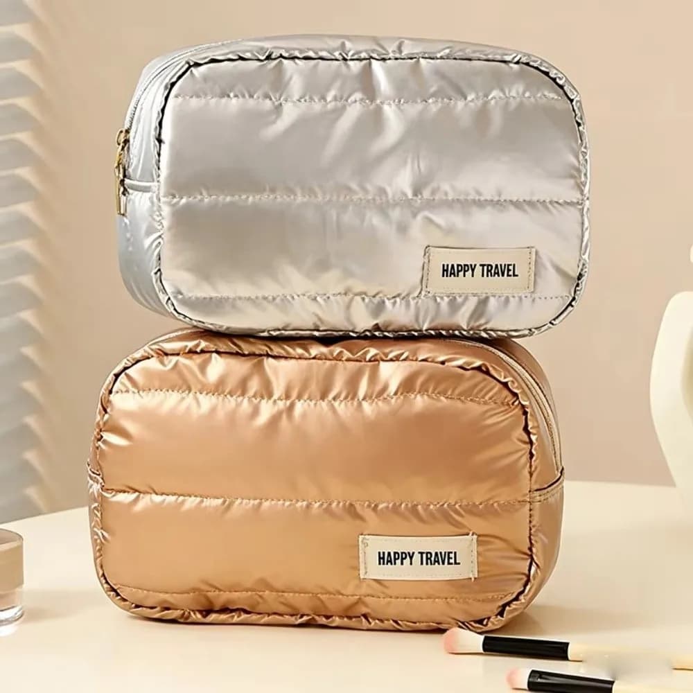 Portable Large Capacity Quilted Makeup Bag Waterproof Shockproof Toiletry Bag Handheld Cosmetic Storage Pouch Travel
