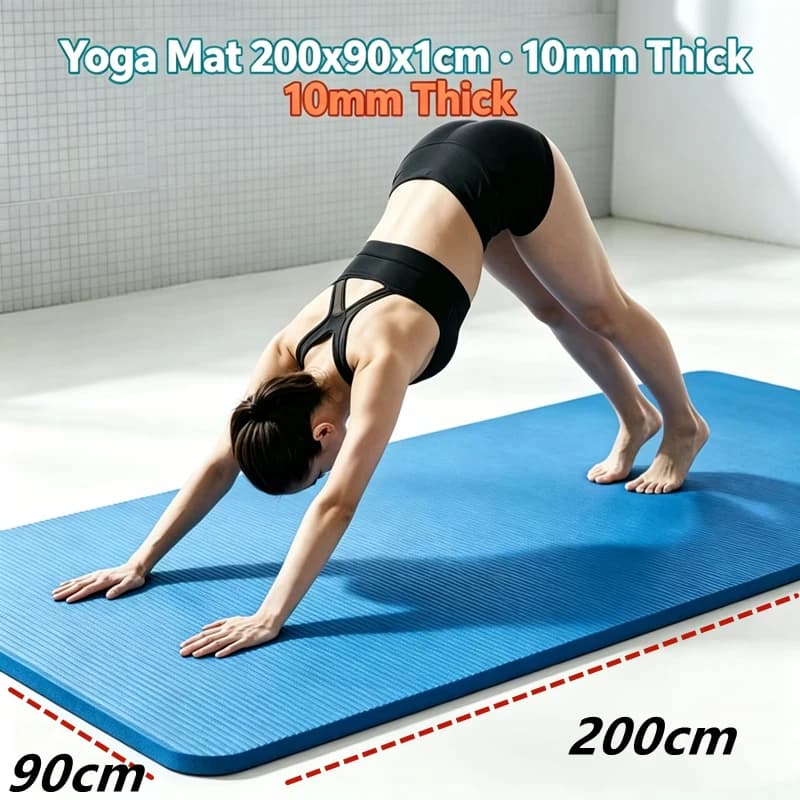 Large Anti‑Slip Fitness Yoga Mat 200x90cm 10mm Thicken High Resilient Exercise Pad Durable Sport Mat for Daily Workout Training