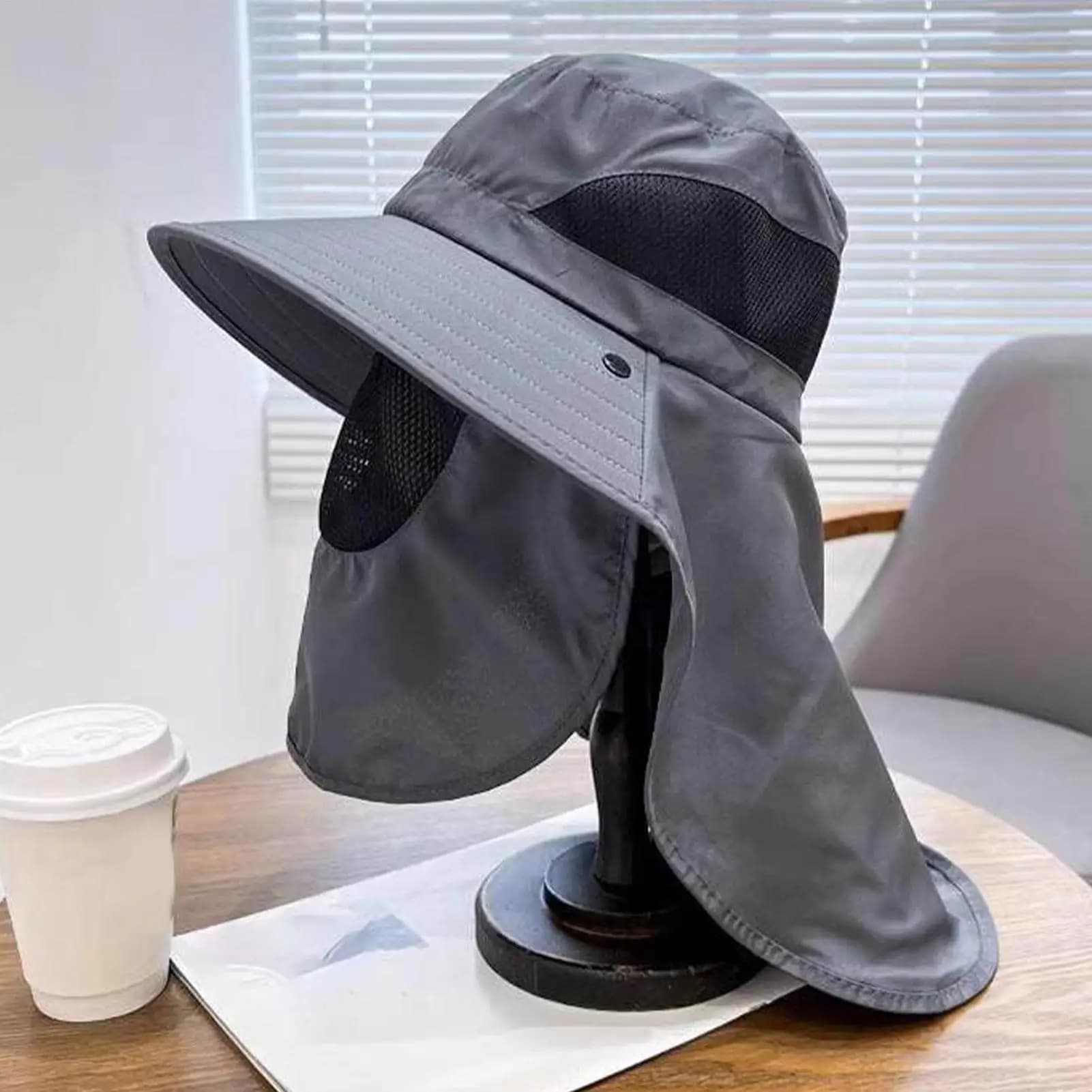 Mens UPF 50 Fishing Hat Adjustable 56-60cm Neck Flap Sun Hat Breathable Lightweight Boonie Caps Outdoor Hiking Beach Headwear