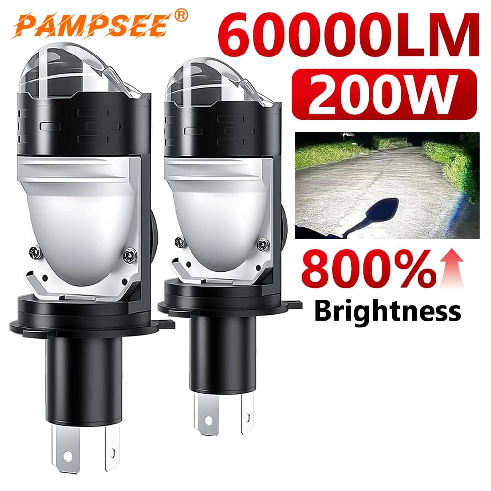 H4 HB2 Bi Lens LED Headlight Bulbs 200W 60000LM CANBUS Turbo Cooling Hi Lo Beam Auto Fog Lamp Mini Projector Led DC12V 24V