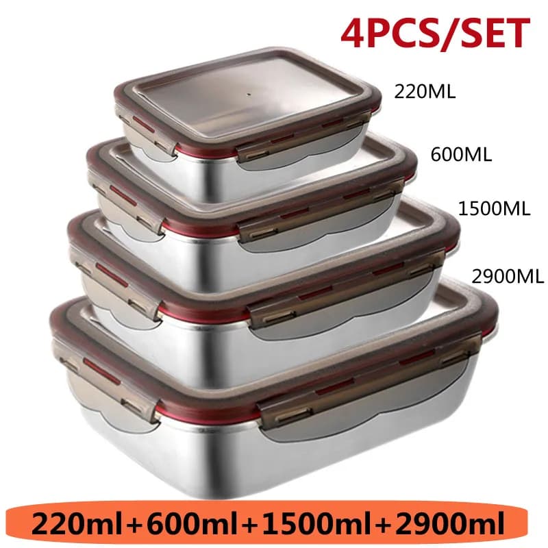 4 Pz/set 304 In Acciaio Inox Lunch Box Riscaldamento A Microonde Bento Box Frutta Salsa Per Alimenti Scatola di Conservazione Frigo Contenitore scatola