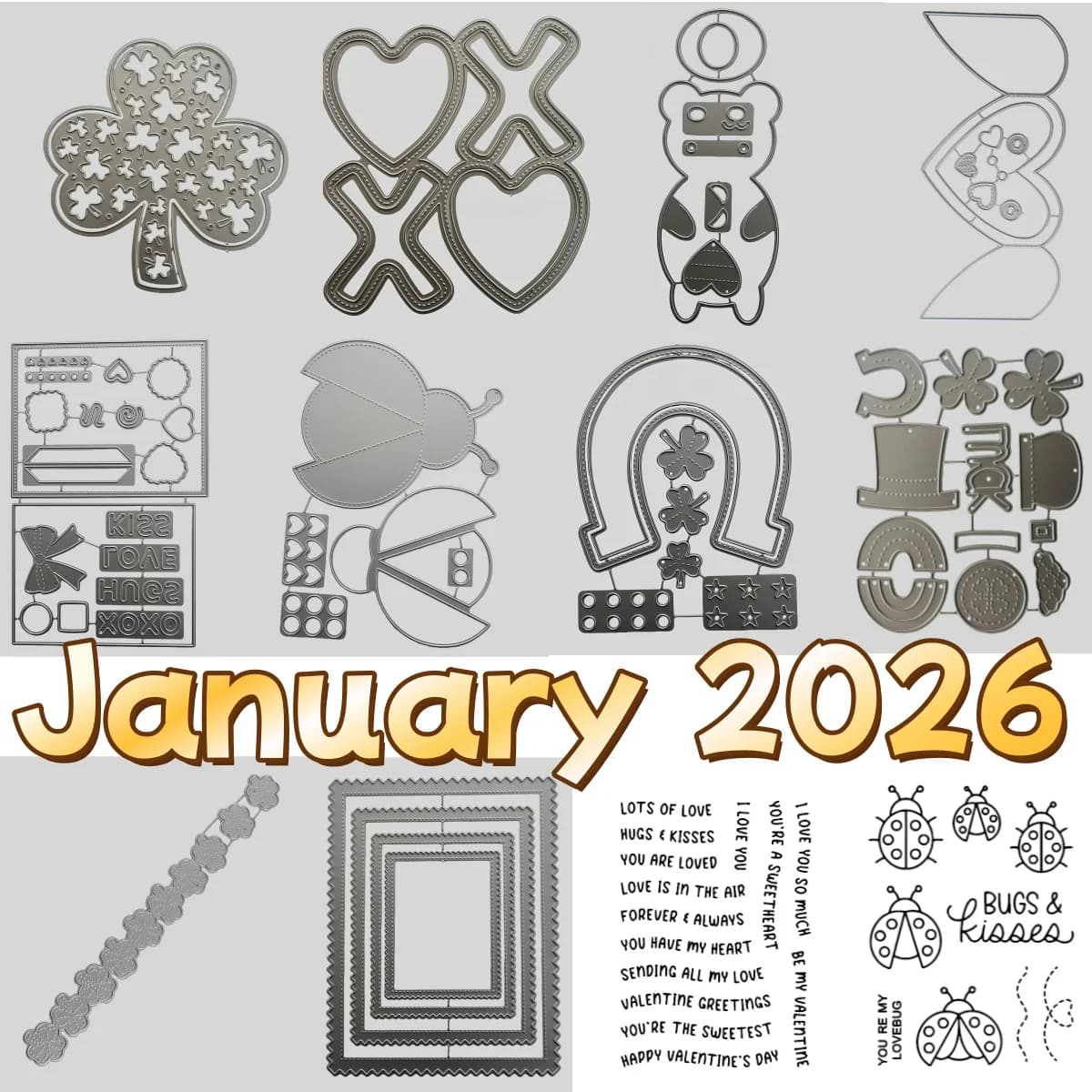 2026 Valentines Day Heart Bear Holder Sweet Box Shaker Metal Cutting Dies Clear Stamps Stencil for DIY Making Card Scrapbook