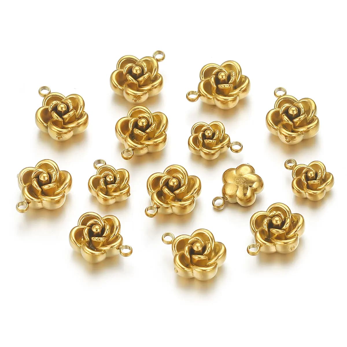 5 pz 8/10mm Acciaio Inossidabile Placcato Oro 18k Fiore di Rosa Fascino Impermeabile Collana FAI DA TE Bracciale Orecchini Creazione di Gioielli All'ingrosso