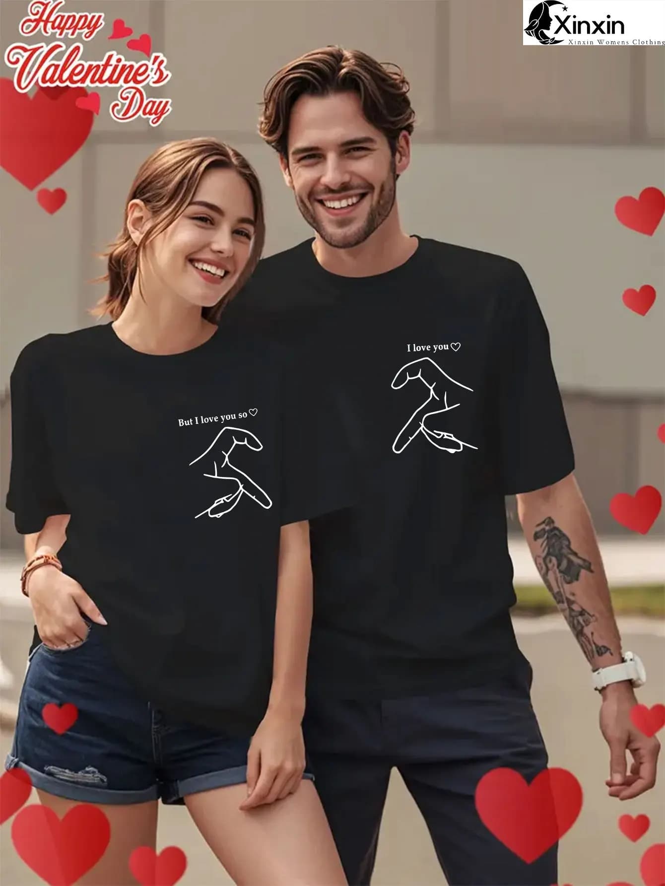 Completo da coppia in 2 pezzi T-shirt casual a maniche corte girocollo con motivo a lettere "But I Love You", "But I Love You".
