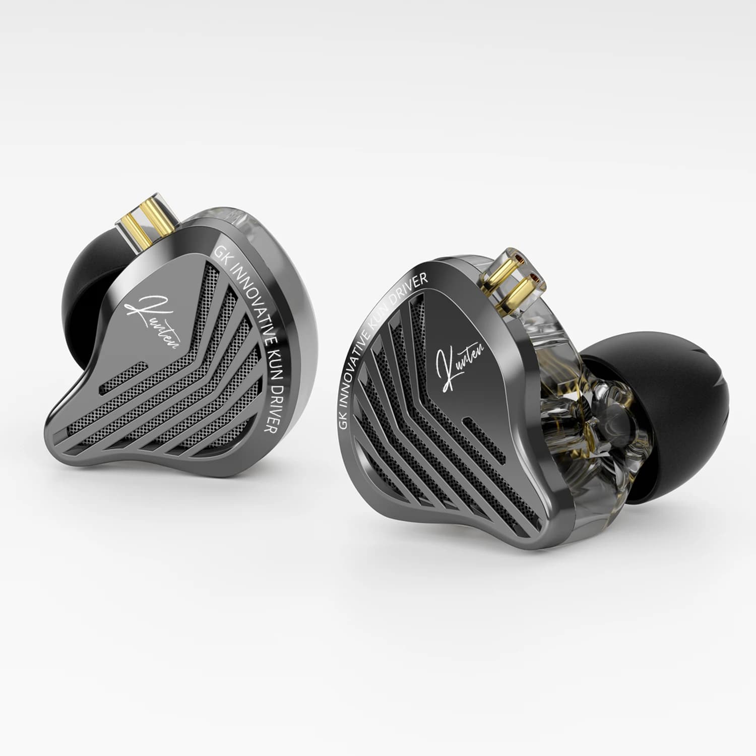 GK KUNTEN Auricolari HiFi cablati Bassi pesanti 3,5 mm Tipo-C Doppio cavo argento Auricolari in-ear con microfono per giochi Musica Smartphone PC