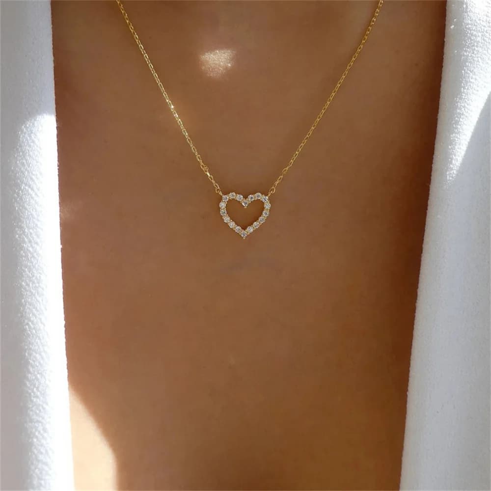 Collana con ciondolo a forma di cuore in cristallo Kpop, romantica con zirconi, semplice, per donna, accessori di gioielleria alla moda.