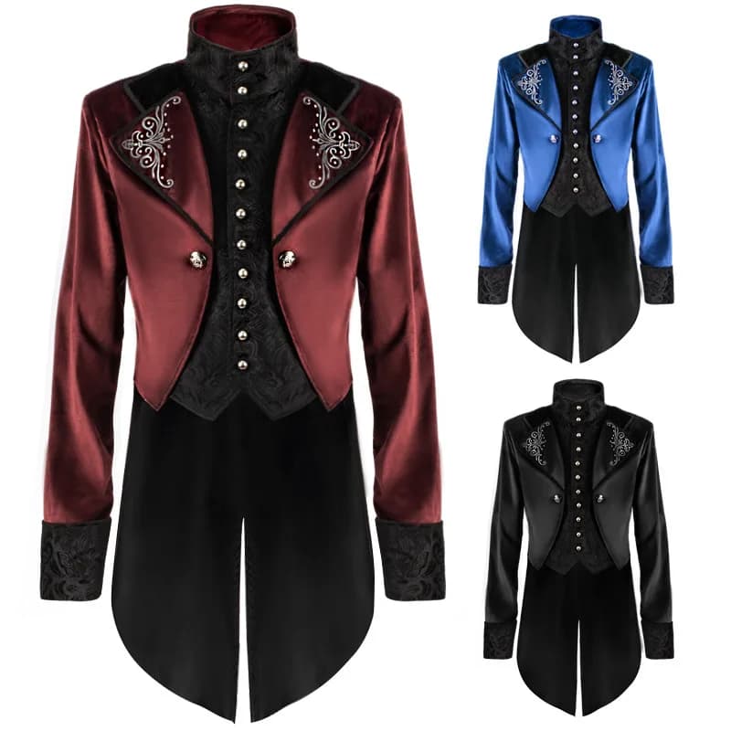 Costume da uomo medievale Steampunk Castello Vampiro Diavolo Cappotto rosso Costume cosplay Medioevo Nobili vittoriani Abito da smoking Trench