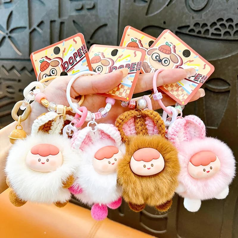 New Creative Cartoon Lovely Ear Rabbit Sister Fur Ball Keychain Soft Cute Plush Doll Girl Bag Pendant Fun Children Birthday Gift