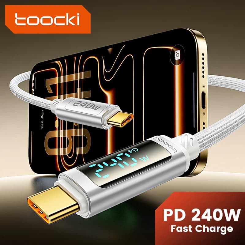 USB-C USB-C Toocki 240W PD 3.1 USB-C cable with Quick Charging Display, Compatible with MacBook, iPhone 17 16 Pro Max, Samsung S25