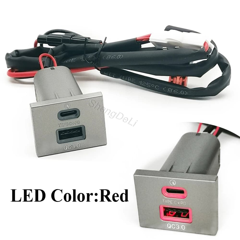 Presa caricabatterie per auto con doppia presa USB QC3.0 tipo C PD da 12 V/24 V, colore argento, adatta per Ford Focus 2 Mk2 2009-2011