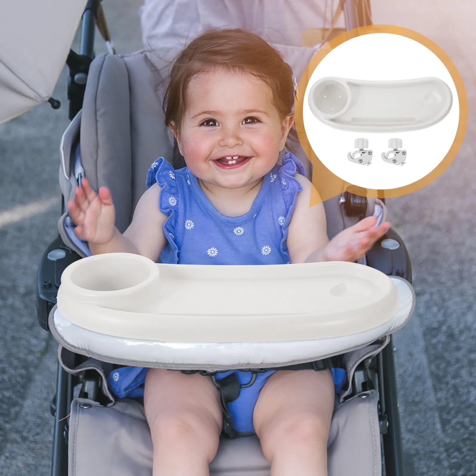 Vassoio porta cibo in plastica per passeggino, rimovibile, universale, porta snack e bevande, facile da pulire, accessorio per passeggino per pasti in movimento