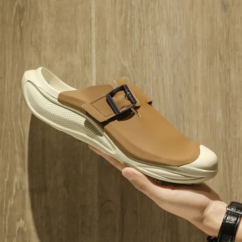 Slides Half Flat Outdoor Designer Luxury Men's Shoe Y2k Elegant Low Price Cheap Shoes Liquidation Summer Sale Male Slipper Brown