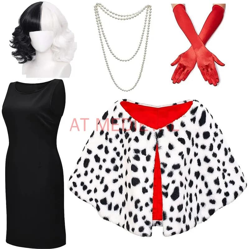 Christmas Halloween cos costume black and white witch Kuila cape Dalmatian cape wig cosplay costume