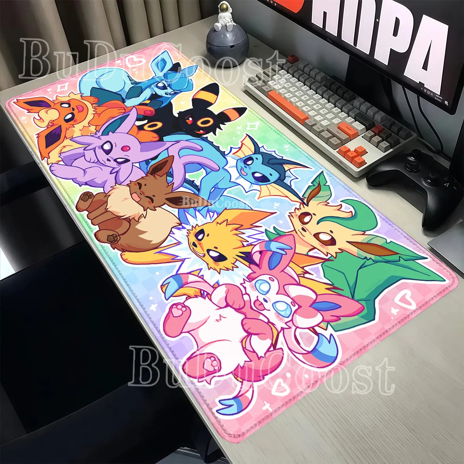 Mouse Pad Eevee family Anime pokemon Gaming Cabinet Kawaii HD printing XXL Non-slip Keyboard Offices PC Rubber overlock Desk Mat