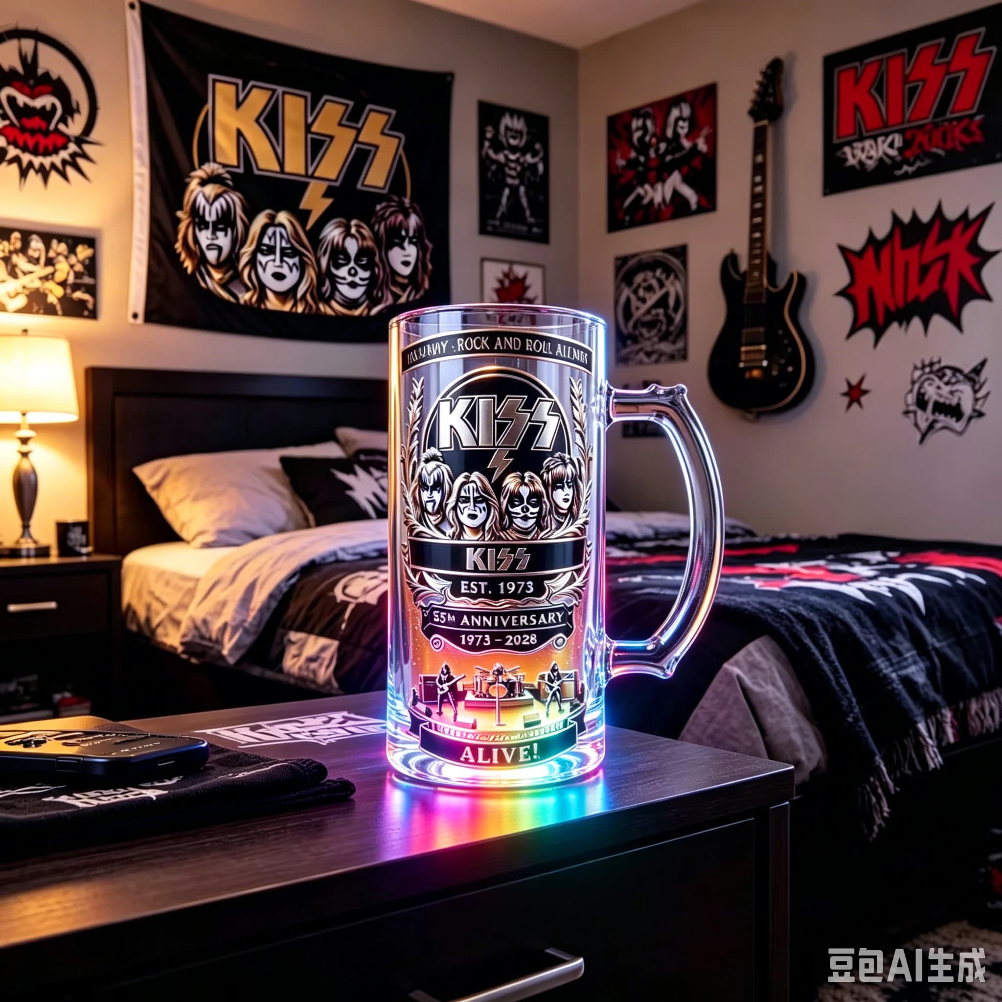 KISS 55th Anniversary Beer Mug with Handle Waterproof Sticker Rock Fan Collectible Drinkware