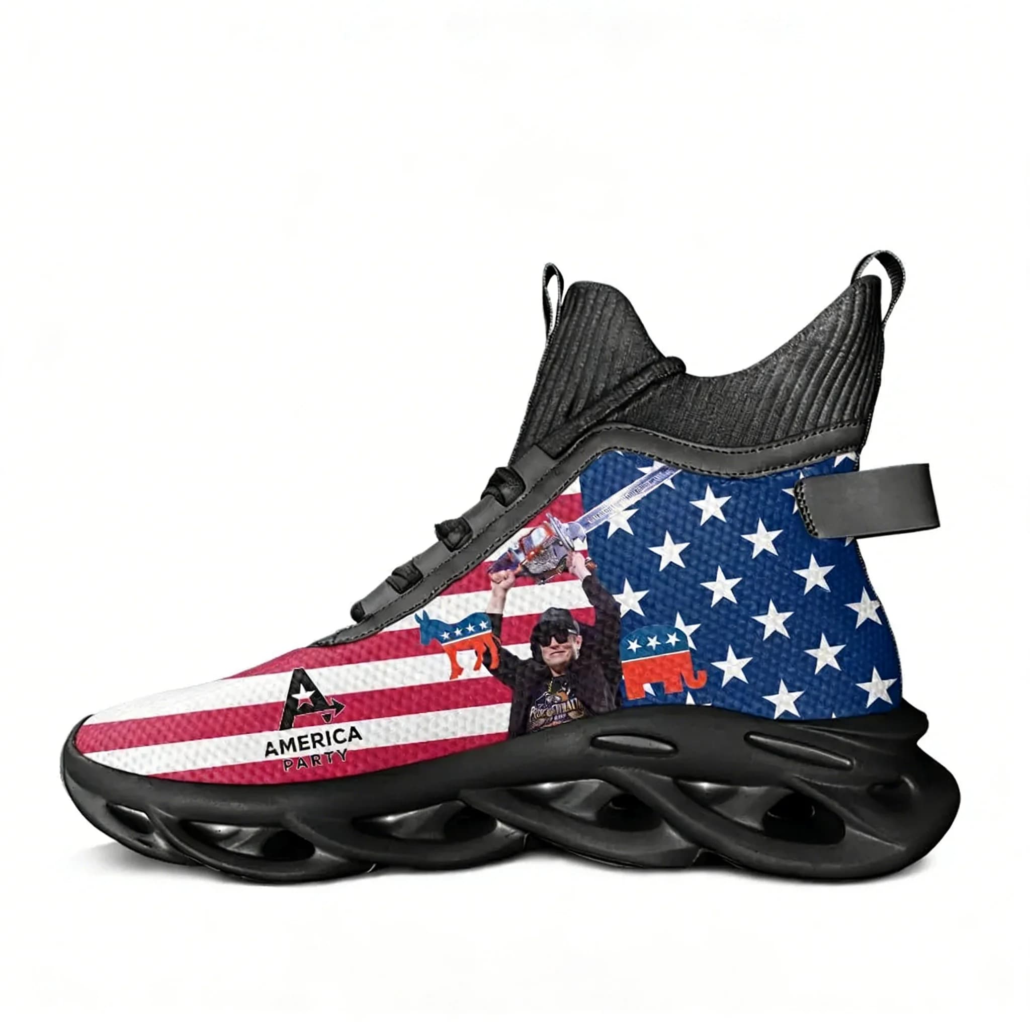 Scarpe da Corsa America Party High Top per Uomo e Donna, Sneaker Casual in Rete Resistente, Calzature Personalizzate Morbide ed Elastiche Nere