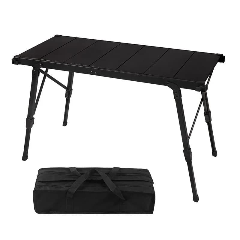 Tavolo da campeggio pieghevole portatile per picnic, barbecue, cucina mobile IGT, in alluminio con funzione di sollevamento.