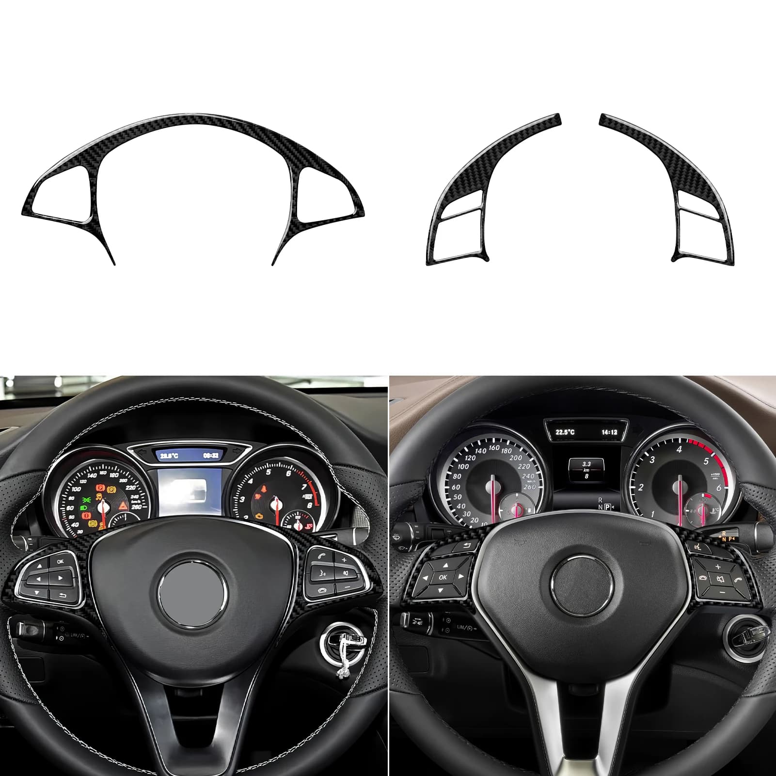 Pannello Pulsanti Volante Auto. Adesivo Interno in Fibra di Carbonio. Per Mercedes Benz Classe A W176, Classe B W246, CLA C117, GLA X156 Trim