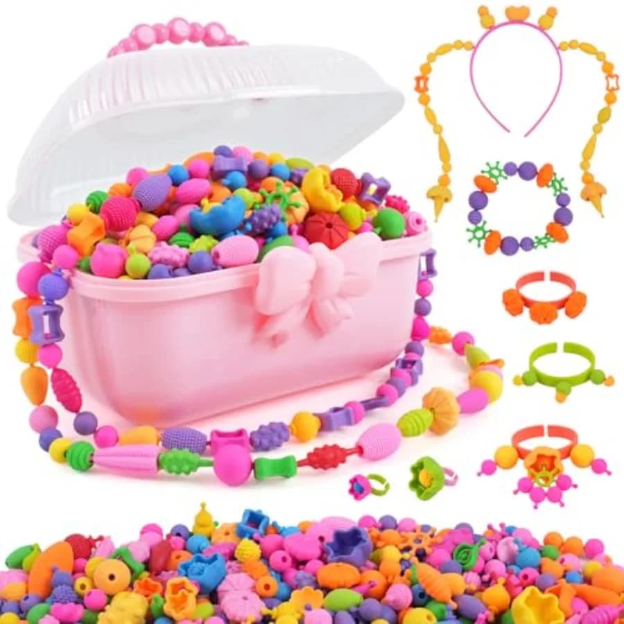 Giocattoli con Perline per Bambini dai 3 ai 7 Anni - Regalo di Compleanno per Ragazze di 3 4 5 6 7 Anni, Kit Fai-da-Te per Creare Gioielli con 480 Pezzi, Collane e Braccialetti a Incastro