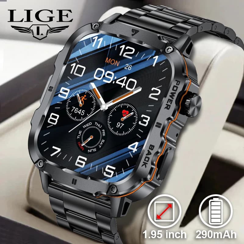 LIGE Smart Watch 1.95 "Display Impermeabile Chiamata Bluetooth Sport Fitness Smartwatch Pressione sanguigna Monitor del sonno per Android IOS