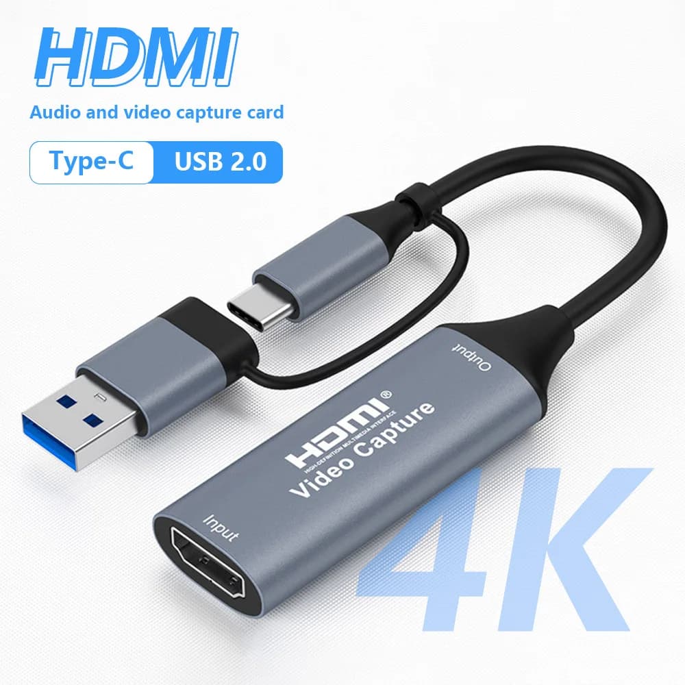 USB 2.0 4K 2 video capture card in 1 USB/type C to HDMI 1080P Live Play Recorder for PS4 PS5 Switch Xbox Windows Mac iPad