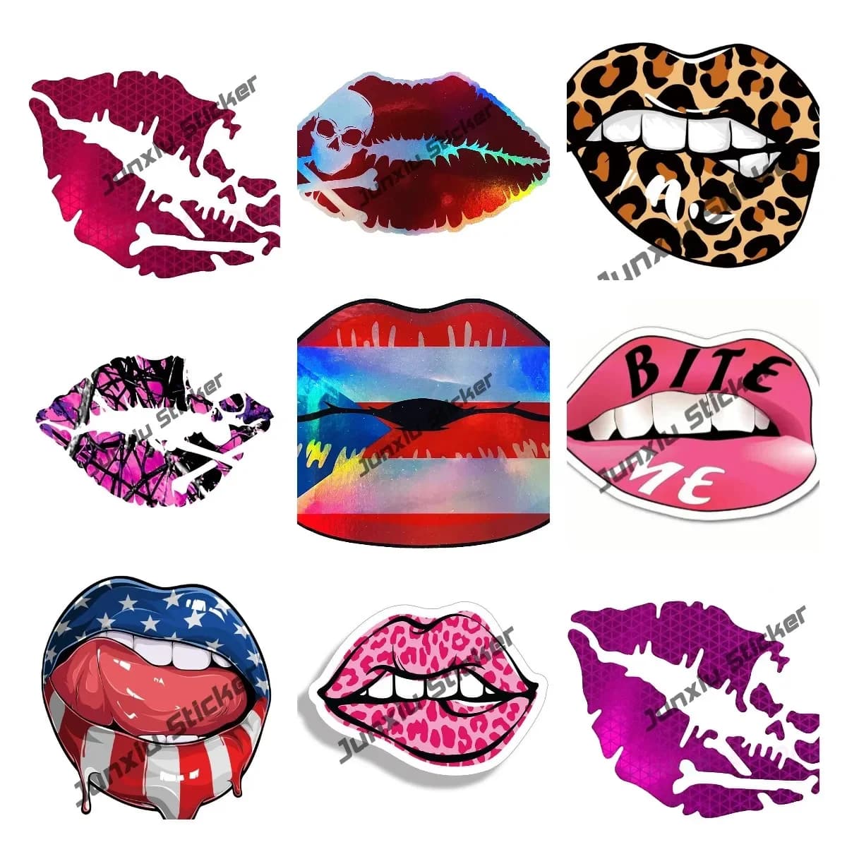 Decalcomanie Creative vinile riflettente Death Kiss Skull Crossbones Lips decalcomania paraurti adesivo moto caschi Wind laptop decalcomanie