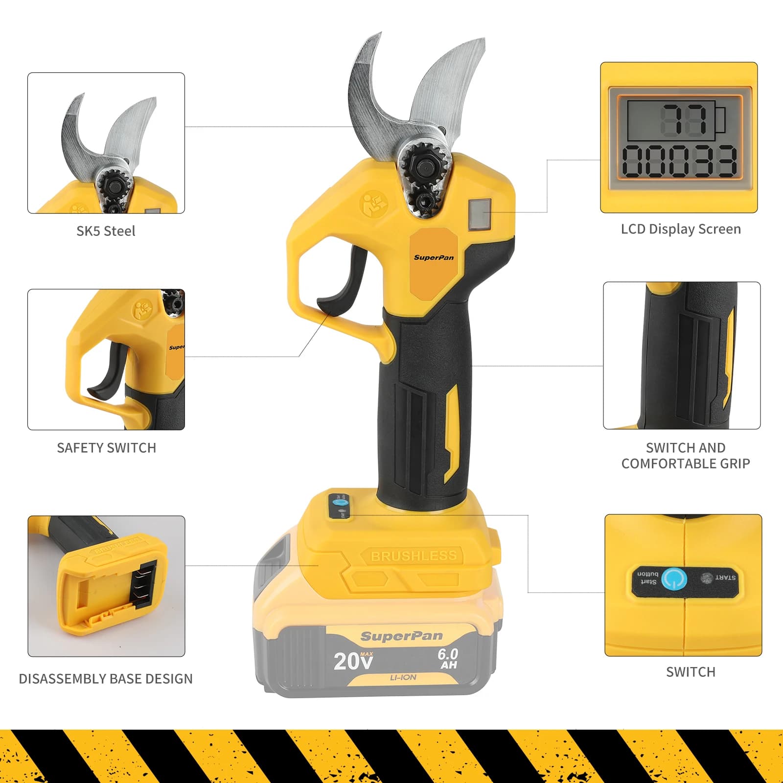 Forbici da Potatura Multi-Albero Superpan - Trimmer Senza Fili con Display LED per Batteria DeWalt 18V