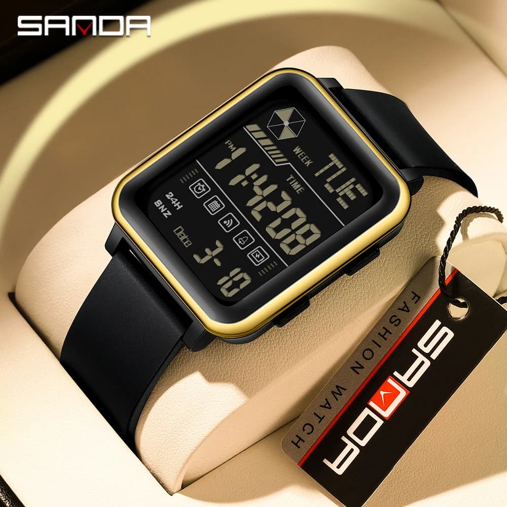 Sanda 6159 new electronic watch multifunctional men's digital watch in Silicone night glow waterproof and shockproof watch
