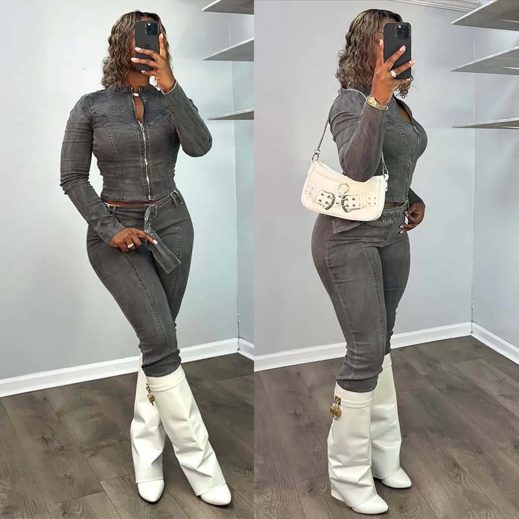 Donna Denim Jean Giubbotti 2 pezzi Pantalone Set Abiti Y2K Streetwear 2025 Autunno inverno Donna Tuta Crop Cappotti Set due pezzi