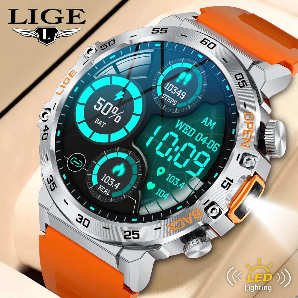 LIGE 2025 Astuto Della Vigilanza Degli Uomini di Sport Orologi Torcia A LED 360*360 Ultra HD Schermo Impermeabile Fitness Chiamata Bluetooth Uomini Smartwatch
