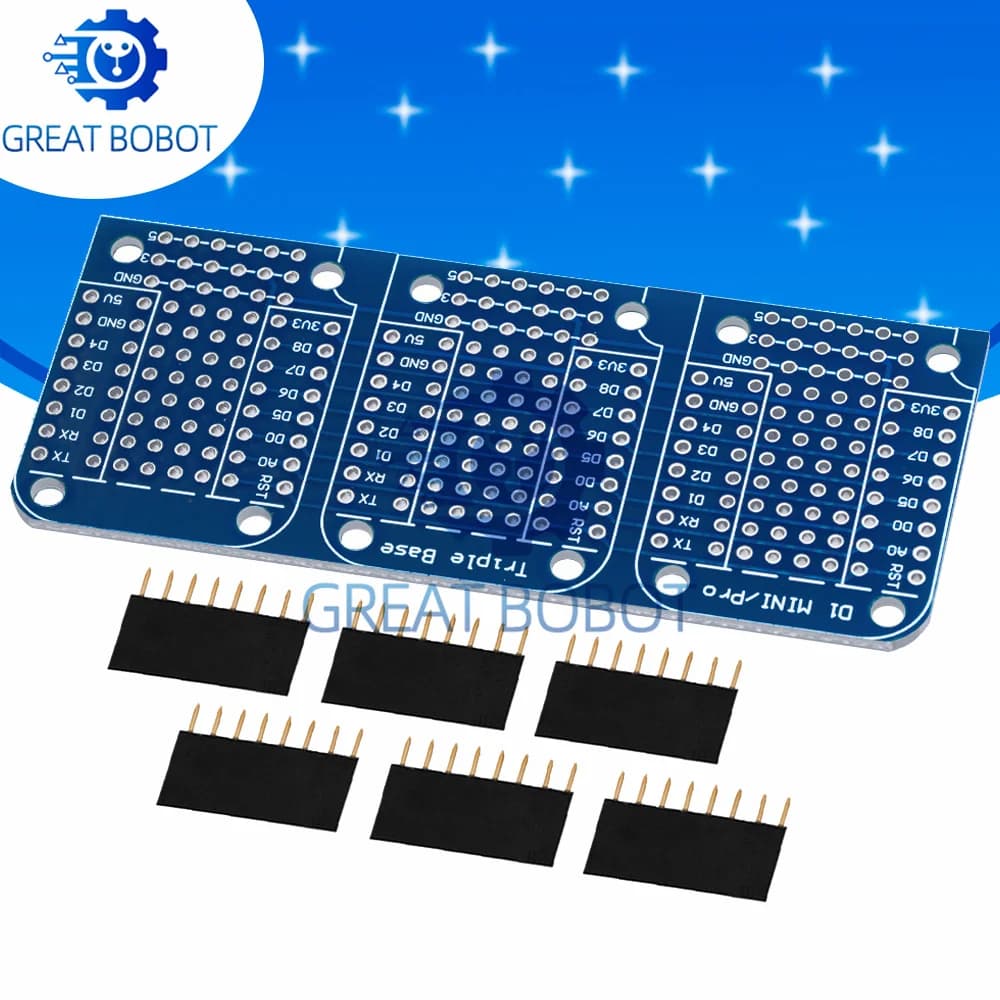 BS Triple Shield WeMos D1 Mini Double Sided Perf Board for Arduino Compatible Proto Shield