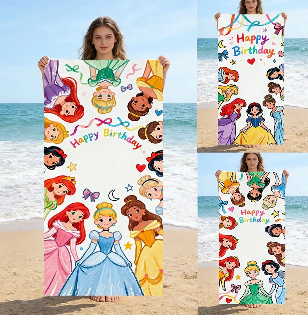 Asciugamano da spiaggia Princess Happy Birthday, asciugamano da bagno per bambini con cartoni animati ad asciugatura rapida, asciugamano da viaggio per piscina, regalo di compleanno per ragazze