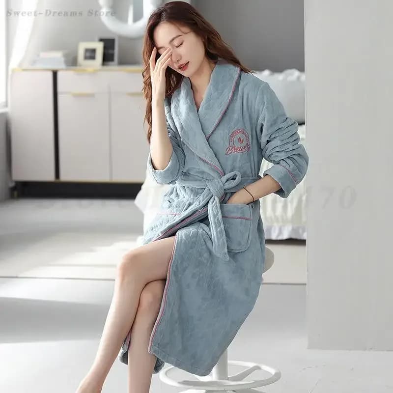 Accappatoio Kimono di grandi dimensioni 4XL Abito invernale in flanella a maniche lunghe con tasca Donna Addensare Indumenti da notte Abbigliamento per la casa Pigiama