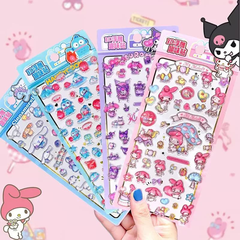Adesivi 3D in Rilievo Sanrio HelloKitty My Melody, Adesivi Trasparenti Cartoon per Ragazze, Decorazioni Carine, Regalo per le Feste