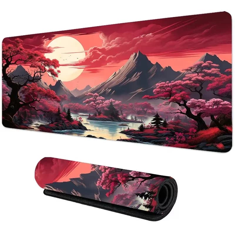 Tappetino per mouse da gioco in silicone Sunset Mountain View Tappetino per tastiera grande Tappetino per mouse topografico per tastiera con tappetino da tavolo antiscivolo