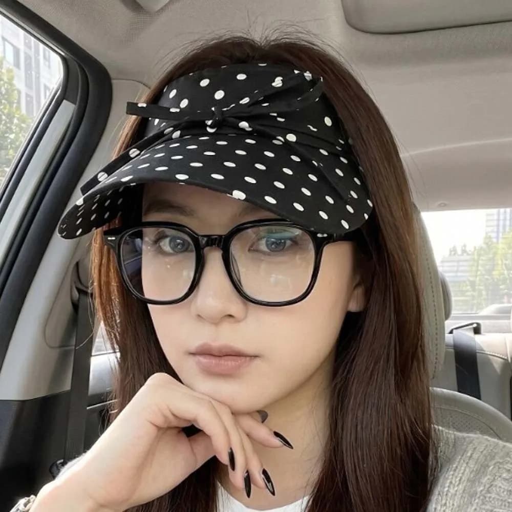 Summer Headwear Polka Dot Sun Visor Breathable Bowknot Open Top Cap Fabric Wide Brim Beach Hat Daily