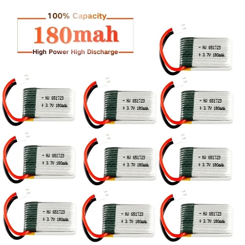 Batteria Lipo JJRC H8 Mini 3.7v 180mah per Quadricottero RC H2 H48 U207, Ricambio 651723, Batteria 3.7v per Elicotteri RC Giocattolo