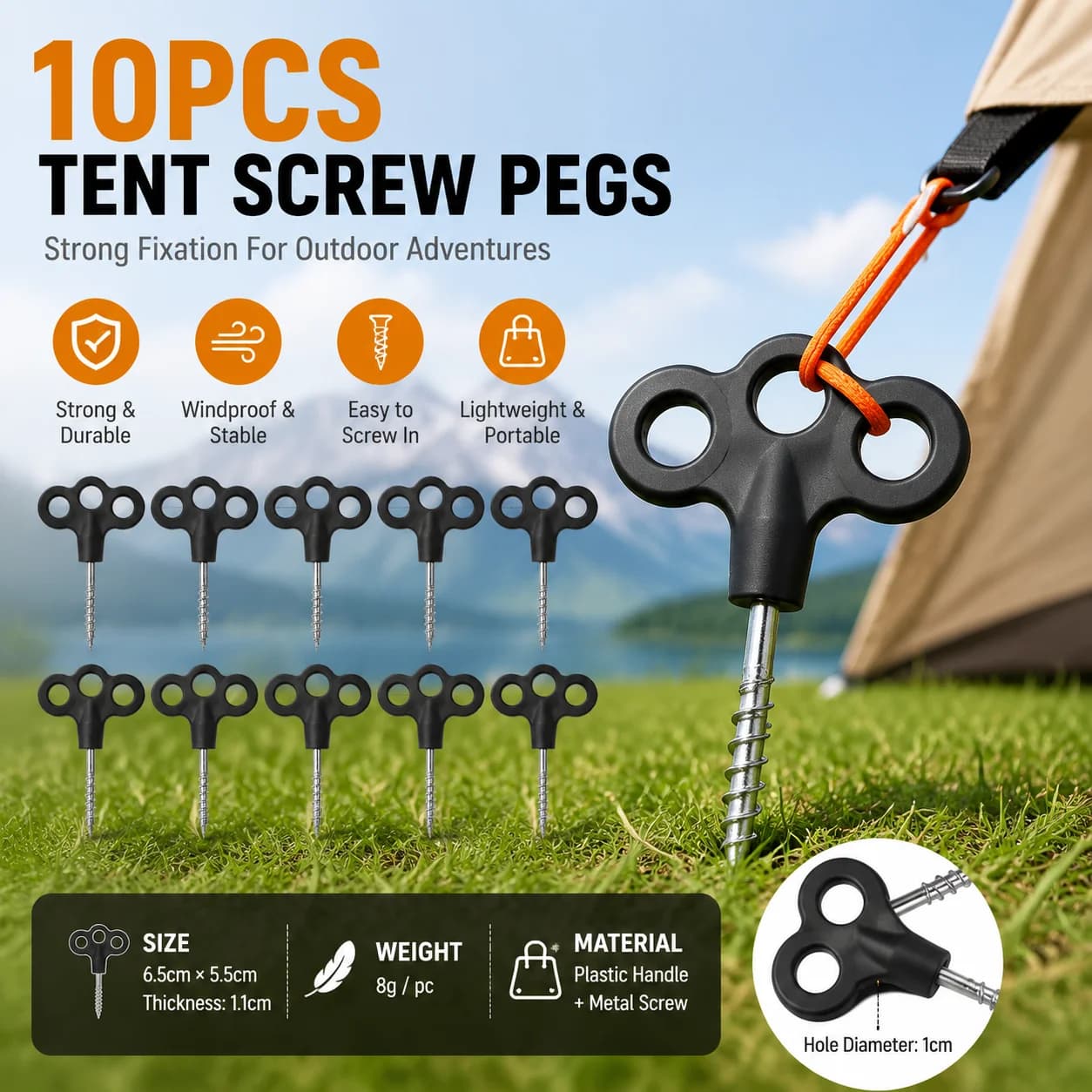 10Pcs Stainless Steel Ground Anchors, Heavy Duty Multi‑Rope Fixing Nails for Camping Tent Trampoline Outdoor