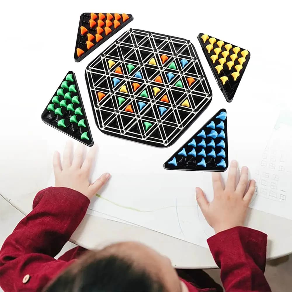 Gioco da Tavolo Geometrico con Elastici, Scacchi Triangolari, Gioco Logico per Interazione Genitore-Figlio