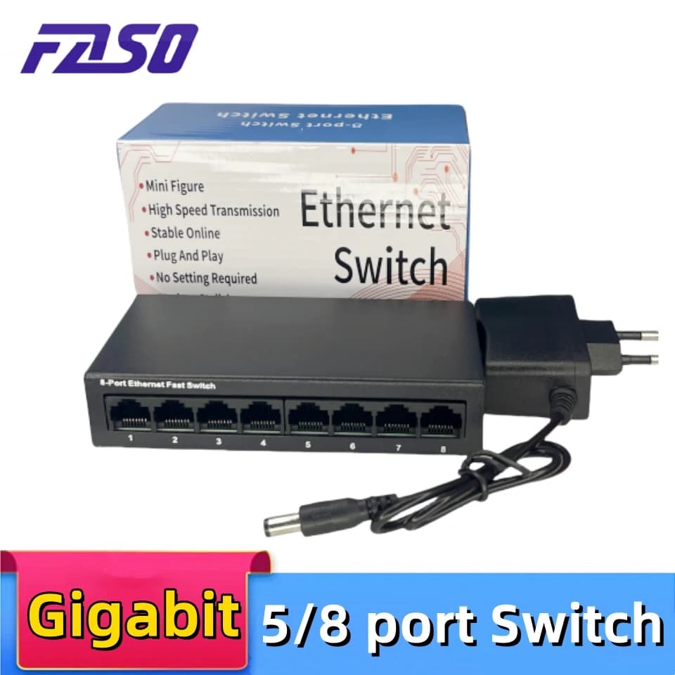 8 Door Gigabit Network Switch 1000Mbps Smart Ethernet Hub RJ45 High Performance Splitter Internet for Home Office