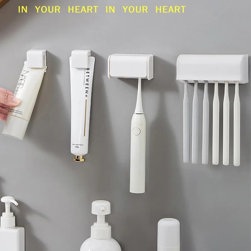 【X】Punch-free Wall-mounted Toothbrush Holder Toothpaste Holder Toothpaste Storage Rack Bath Organizer Bathroom Accessories