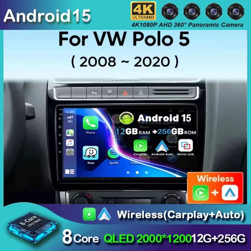 Android 15 Auto Multimediale Per VW Volkswagen POLO 5 2008 - 2017 Vento Wireless Carplay Auto Autoradio stereo 48EQ DSP No 2 Din
