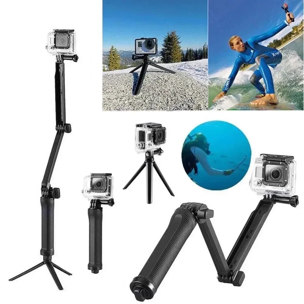Monopiede a 3 vie regolabile con impugnatura superiore braccio selfie stick treppiede monopiede per GoPro Hero 7 6 5 4 3+ 3 SJ4000 SJ5000 Xiaomi Yi