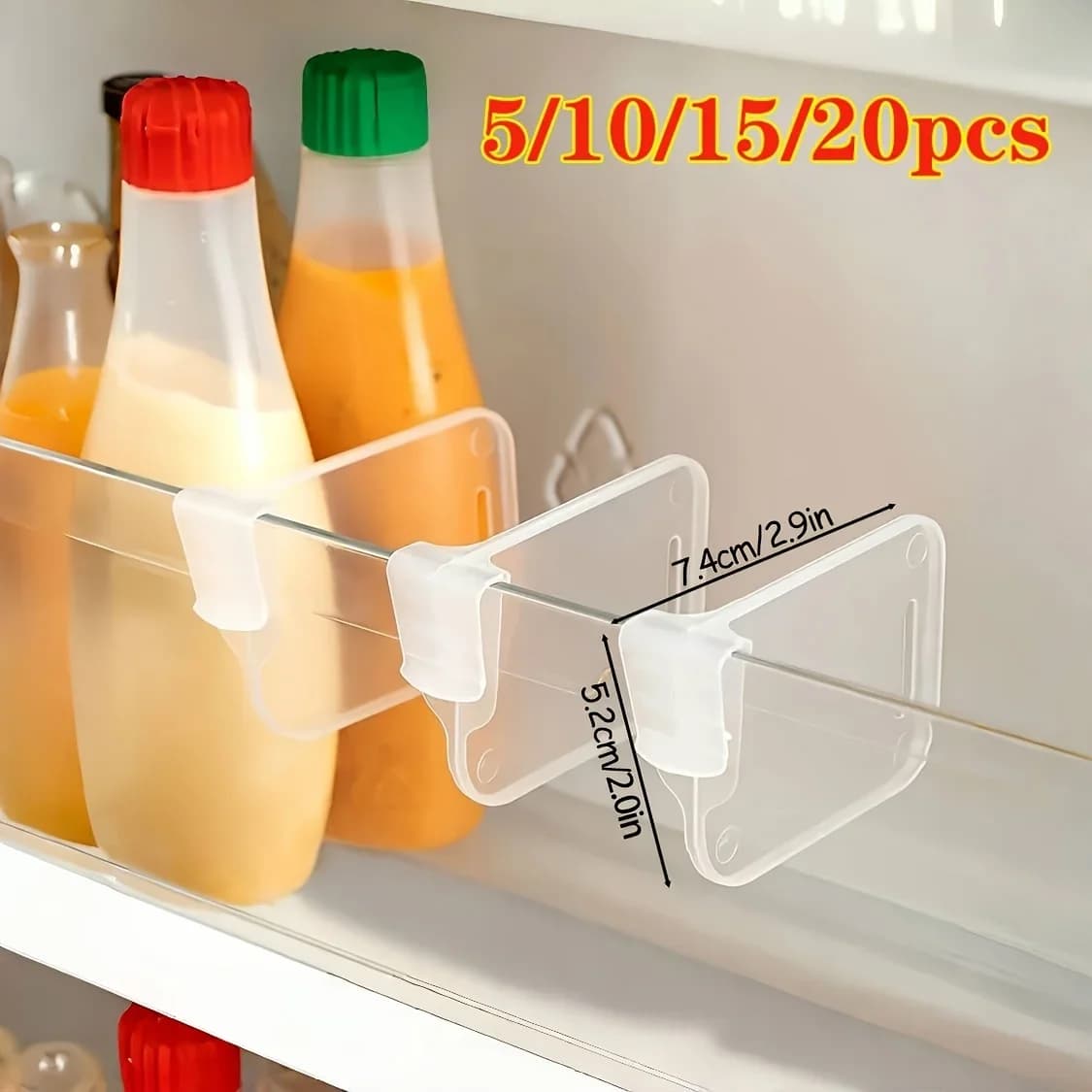 5 10 15 20PCS Sturdy Clear Refrigerator Organizer Dividers Adjustable Fridge Storage Kitchen Cabinets Space Saving Compartments