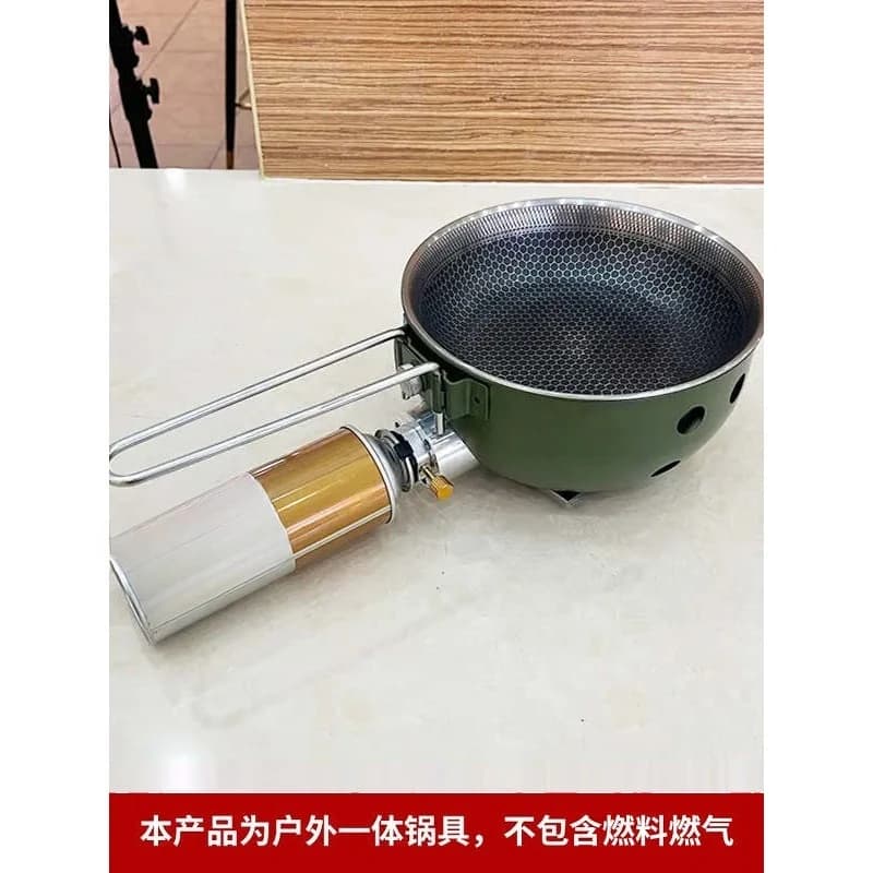Camping Gas Stove with Non-stick Pan Windproof Portable Camping Picnic Gas Stove for Outdoor Hiking Cooking