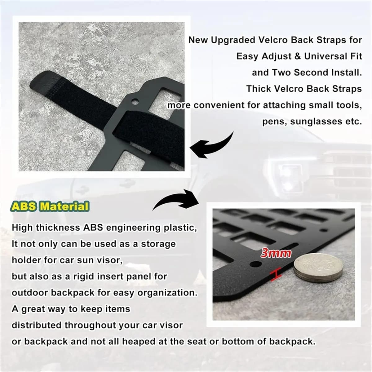 #18Z (Black)Car Sun Visor Rigid Molle Organizer Panel for Backpack Accessories,Automotive Parts & Accessories