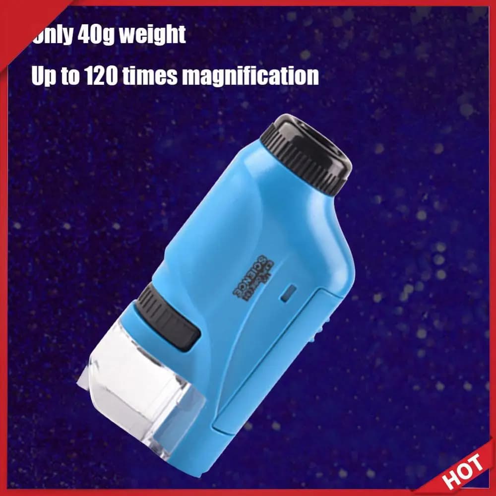 Microscopio Tascabile Portatile con Luce LED, Microscopio Educativo Scientifico 60-120X, Kit Microscopio Biologico per Bambini all'Aperto