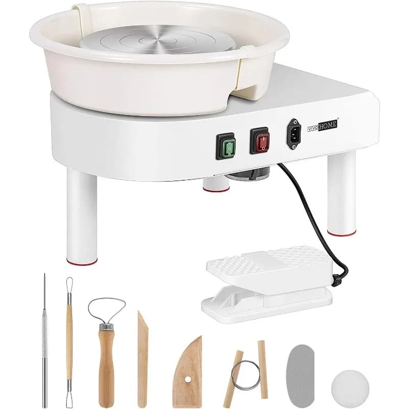 9.8 Inch DIY Electric 350W Ceramic Work Art Craft Detachable Basin Pottery Wheel Forming Machine for Playdough Slime Foot Pedal